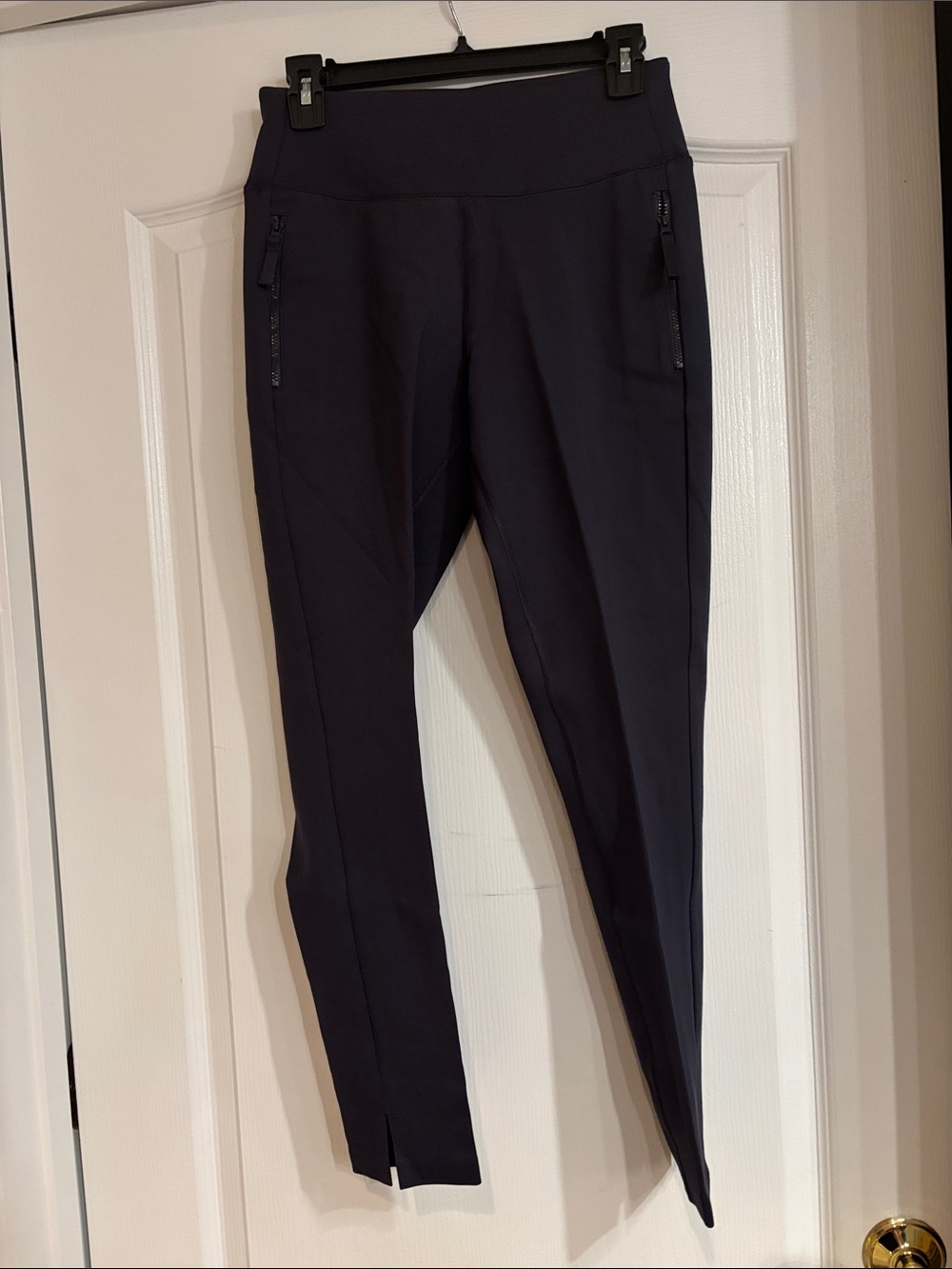 High-Waist Navy Skinny Ponte Pants with Zip Pockets